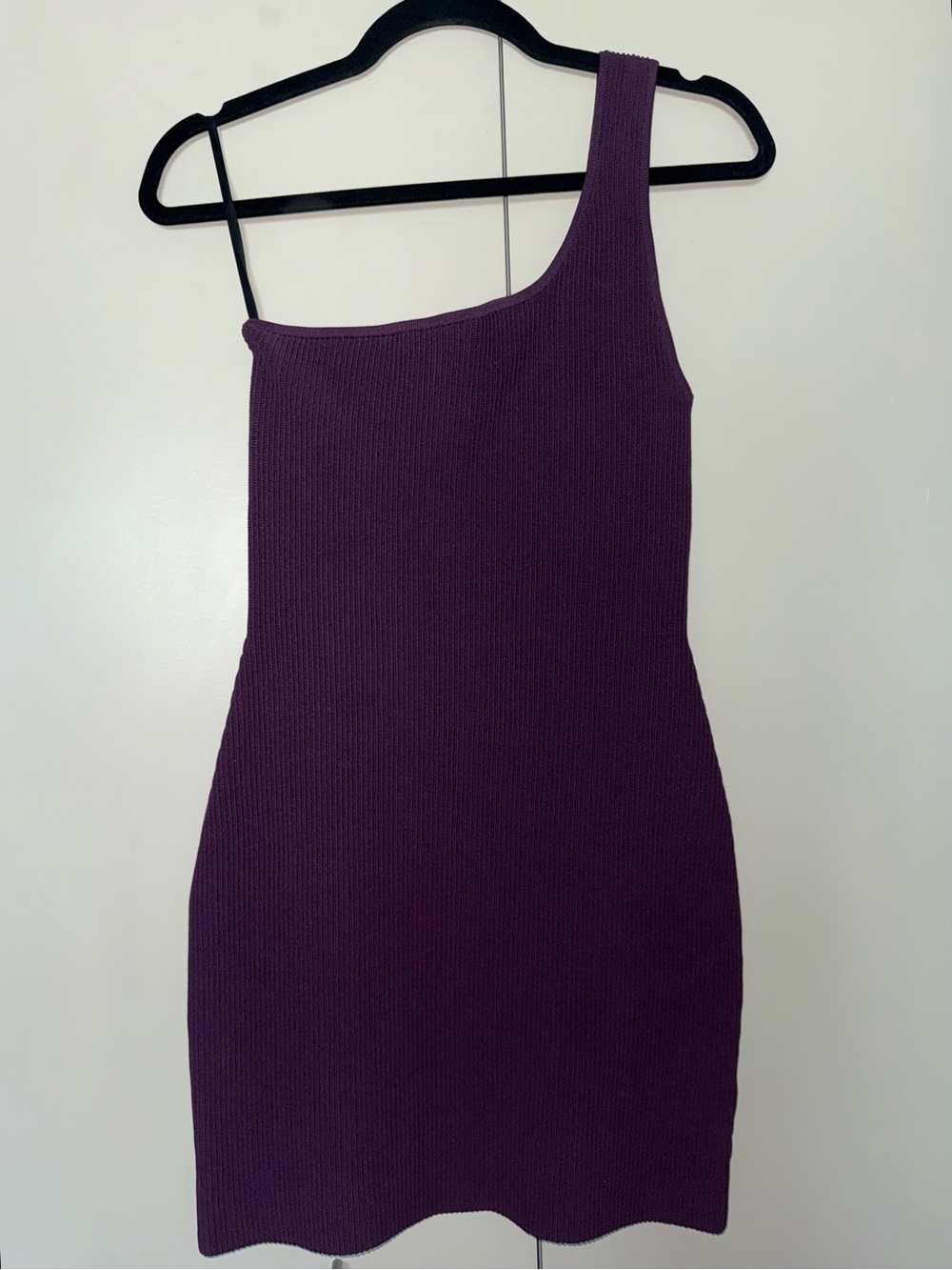 Babaton One-Shoulder Ribbed Bodycon Purple Dress
